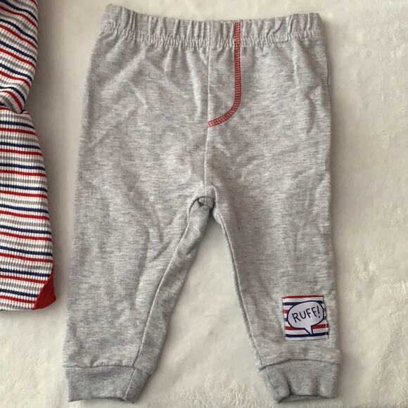 Dapper Dude Striped Dog Hooded One Piece with Gray Sweatpants Size 3-6 Months - Picture 4 of 7